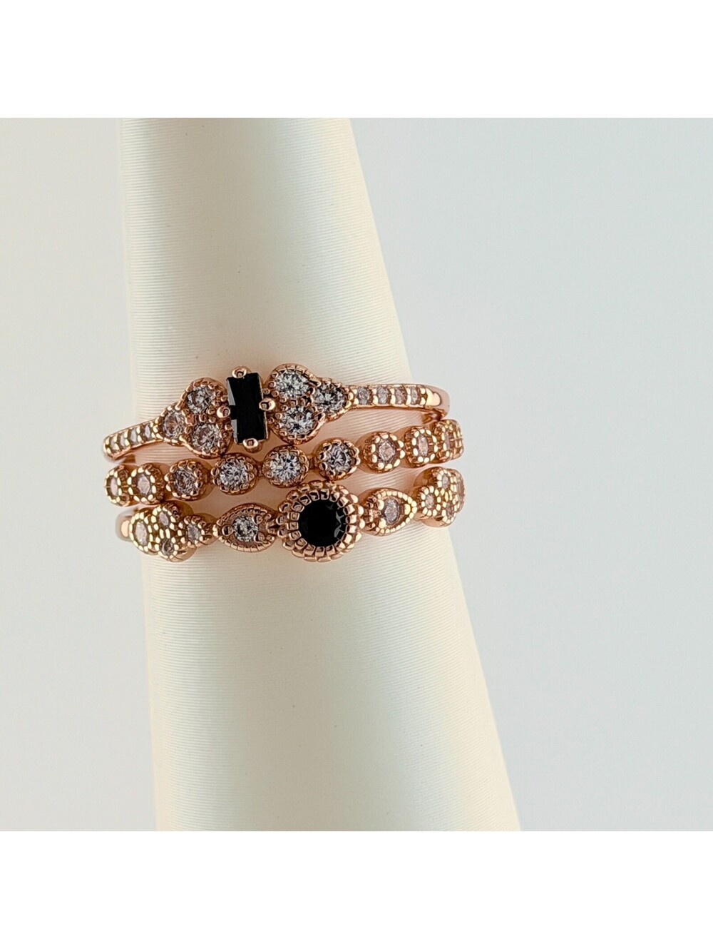 Bomb Party Sz 9 Black Onyx & Clear Cz .925 Silver w/Rose Gold ULTRA RARE UNICORN